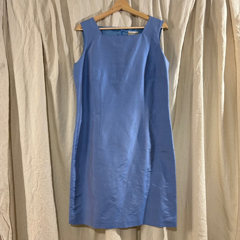 Coldwater Creek 100% Silk Blue Sheath Dress Square Neck Sleeveless Size 12‎